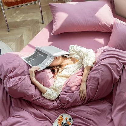 Purple Bedding Duvet Cover Twin 3 Pieces Pale Mauve Duvet Cover Boho Solid Bedding Set Luxury Soft Jersey Knit Cotton Comforter Cover with 2 Pillowcases Breathable Comfy Mauve Color Bedding Set
