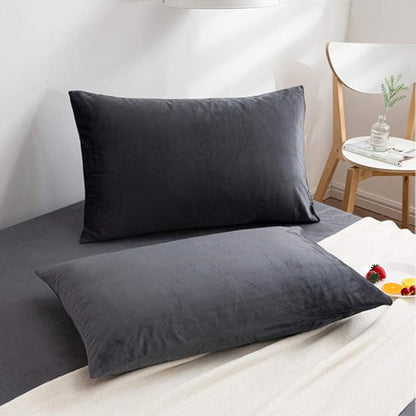 NTBAY 2 Pack Zippered Velvet King Pillowcases, Super Soft and Cozy Luxury Fuzzy Flannel Pillow Cases with Zipper, 20x36 Inches, Charcoal Grey