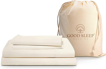Good Sleep Bedding California King Sheets - 100% Egyptian Cotton Sheets California King Size, 4Pc, Cal King Sheet Set, Luxury Sateen Weave, 16" Deep Pocket California King Bed Sheets - Ivory