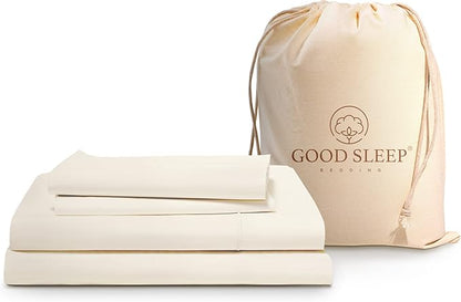Good Sleep Bedding XL Twin Sheets - 100% Egyptian Cotton Sheets, 4 Pc, Twin XL Bed Sheets, Long Staple Cotton Twin XL Sheet Sets, Cooling Sheets, 16" Deep Pocket - Ivory