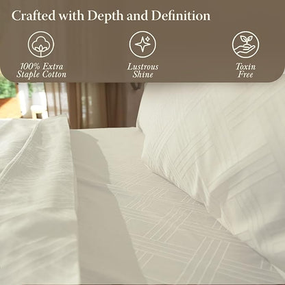 Threadmill Luxury 100% Cotton Full Bed-Sheets - 800 Thread Count Jacquard Celine Ivory,4 Pc Striped Best Sheets for Bed, Damask Sheets with Elasticized Deep Pocket