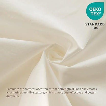 BISELINA French Linen Bed Skirt with Pleated Frills 18-Inch Tailored Drop Natural Flax Cotton Blend Dust Ruffle Soft Cozy Farmhouse Bedding (18" Queen, Ruffle White)