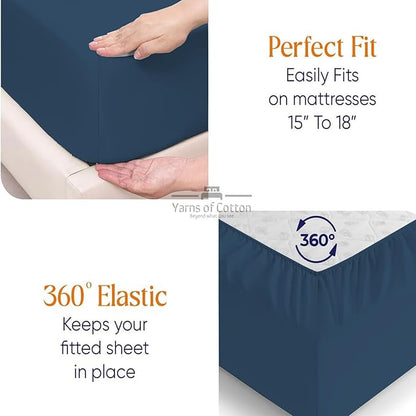 Split Head Flex 2 Qty Fitted Sheet for Adjustable Bed, Queen 32" Split Down from The Top, 100% Egyptian Cotton 600 Thread Count, 18" Deep Pocket, Super Soft Wrinkle Free, Medium Blue
