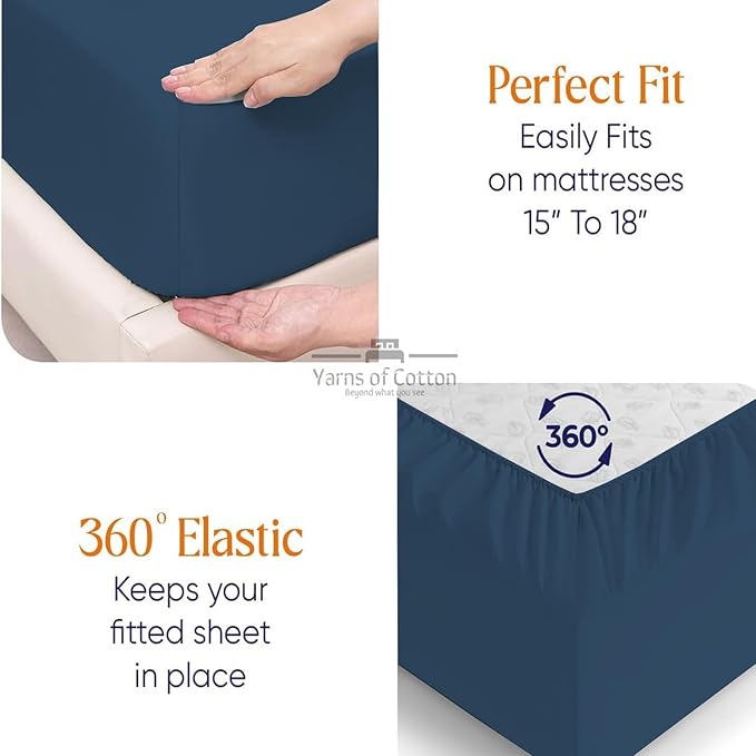 Split Head Flex 2 Qty Fitted Sheet for Adjustable Bed, Cal King 32" Split Down from The Top, 100% Egyptian Cotton 600 Thread Count, 18" Deep Pocket, Super Soft Wrinkle Free, Medium Blue