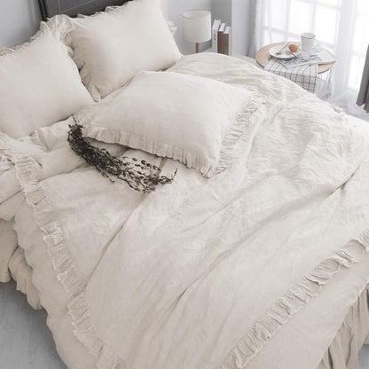 Simple&Opulence 100% Linen Euro Sham Covers with Ruffle, 26x26 Inch Pillow Covers Set of 2, Euro Pillow Shams for Bed Couch French Home Decor Luxury and Breathable Square Pillow Cases, Natural Linen