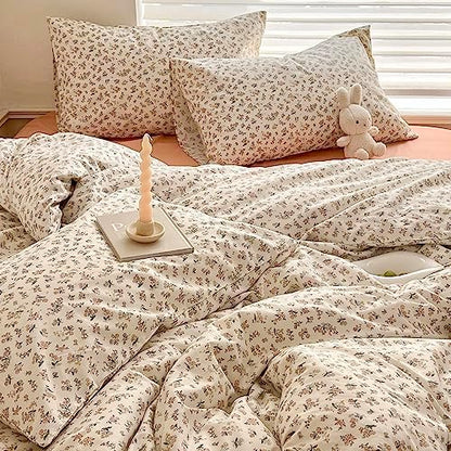 Aesthetic Floral Duvet Cover Twin 100% Cotton Boho Floral Comforter Cover White Chic Botanical French Style Duvet Cover Pink Floral Girls Flower Comforter Cover Vintage Cottagecore Bedding Set Twin
