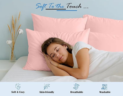 Comfort Beddings Queen Pillowcases Set of 4 – 100% Organic Cotton, 600 Thread Count Sateen, Soft & Comfy Pillow Covers with Envelope Closure, Blush, Queen Size 20 x 30 Inches