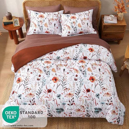 Queen Comforter Set - 7 Pieces Soft Floral Bed in a Bag Queen Bedding Sets