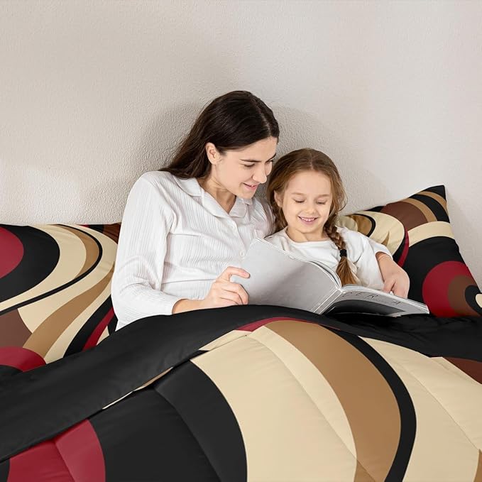 Red Brown Spiral Toddler Comforter for Adult Women Men Modern Swirls Stripes Abstract Bedding Set for Minimalists Boho Aesthetic Geometric Bed Sets Graffiti Art Lines Quilt Duvet Insert