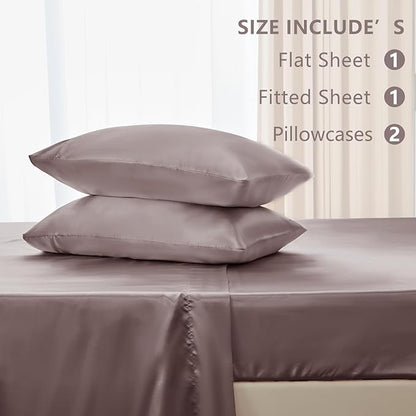 CozyLux Satin Sheets King Size Sheet Set - 4 Piece Silky King Sheets, Luxury Dusty Purple King Bed Set with Smooth and Soft Microfiber, Includes 1 Fitted Sheet, 1 Flat Sheet and 2 Pillowcases