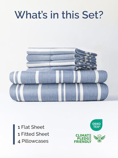 Extra Deep King Sheet Set - 6 Piece Breathable and Cooling Sheets - Hotel Luxury Bedding for Women, Men, Kids & Teens - Easy & Secure Fit - Soft and Wrinkle Free - Extra Deep Pockets - Blue Stripes
