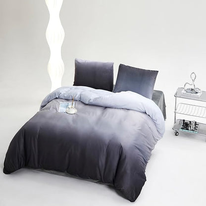 CLOTHKNOW Grey White Velvet King Size Comforter Set Gradient Gray Bedding Comforter Sets Soft Silver Comforter with 2 x Pillow Cases