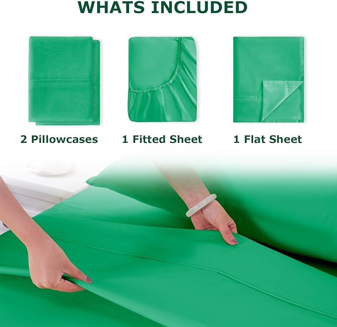King Size Bed Sheet Set - 4 Piece Soft Microfiber Sheets with Deep Pockets, Cooling Technology, and Wrinkle-Free Pillowcase. Hotel-Quality, Durable Bedding, Mint Green