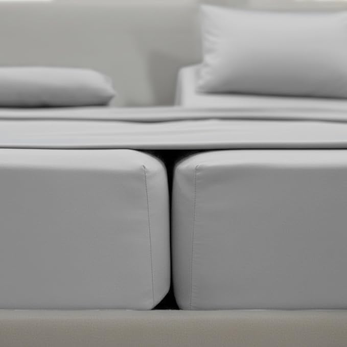 Elegant Comfort Luxurious 1500 Premium Hotel Quality Microfiber Three Line Embroidered Softest 5-Piece Bed Sheet Set, Wrinkle and Fade Resistant, Split King, Silver