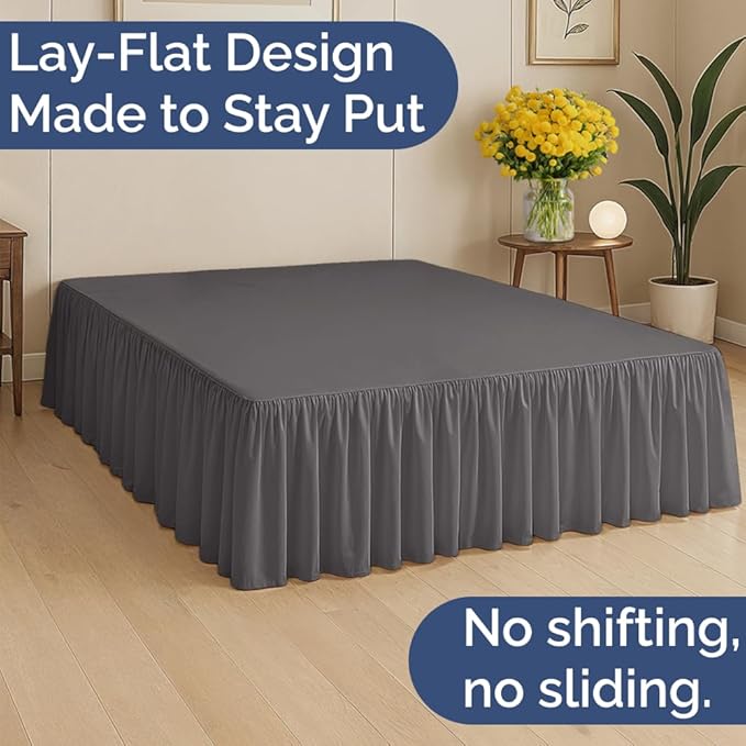 Bedskirt Full Size Ruffle - 18 inch Drop Dust Ruffle Bed Skirt with Platform - Ultra-Soft, Easy Fit, Premium Hotel Quality - Wrinkle, Fade & Shrink Resistant - For Women, Men, Kids & Teens - Dark Grey