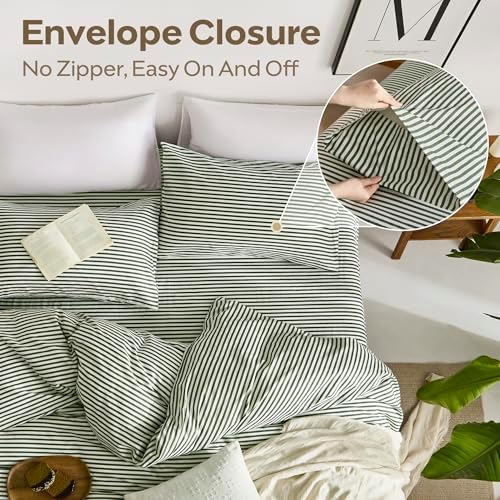 JELLYMONI 100% Cotton Full Sheet Set, Green Striped