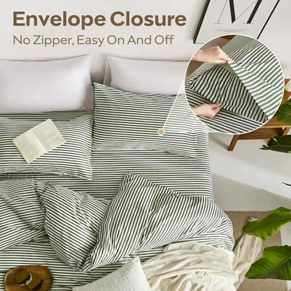 JELLYMONI 100% Cotton Queen Sheet Set, Green Striped