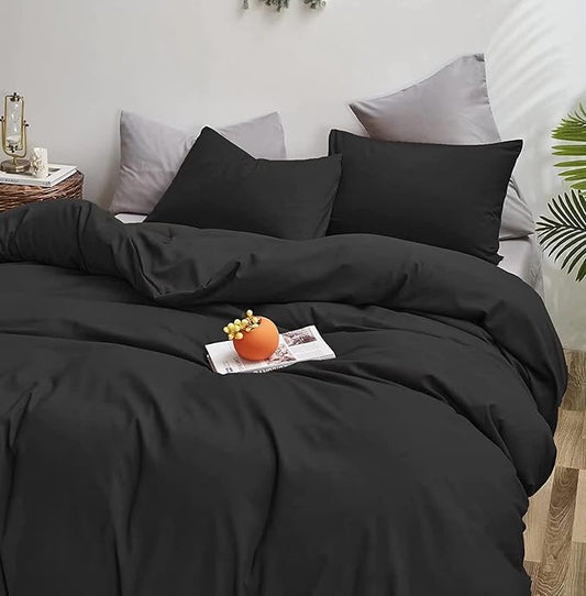 Houseri Black Comforter Full Size All Season 3 Pieces Pure Black Bedding Set Full Lightweight Plain Black Comforter for Teen Boys Girls Ultra Comfy Soft Solid Black Quilts Preppy Dorm Bed Blanket Full
