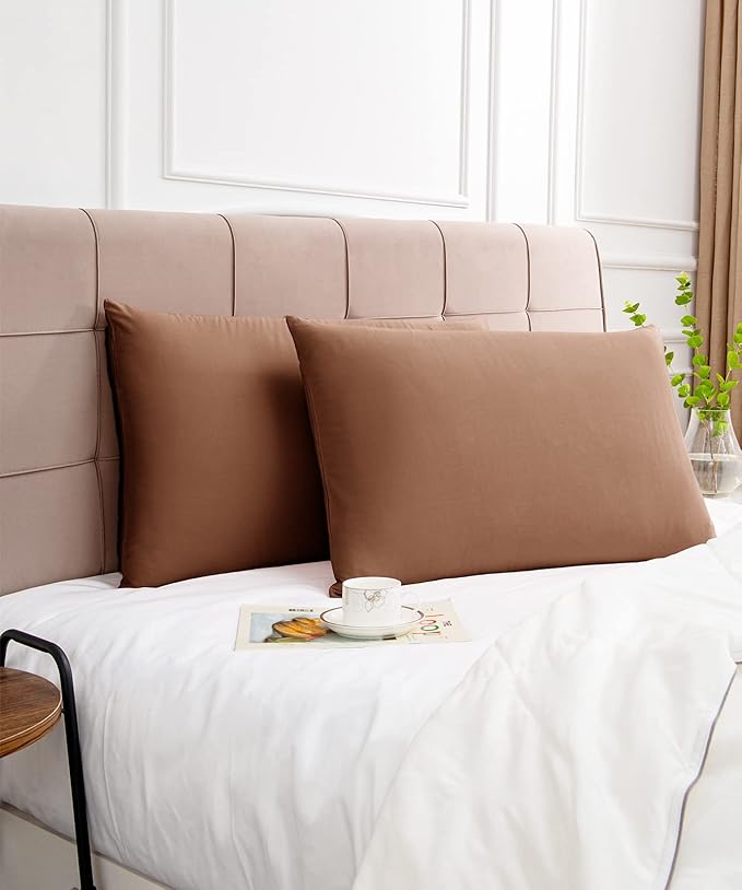 Warmstar Cotton Pillow Cases Standard Size Set of 2, 600 Thread Count Pillowcases 20x26 Inches, Soft Long Staple Cotton Pillowcases Breathable with Envelope Closure,Coffee Brown