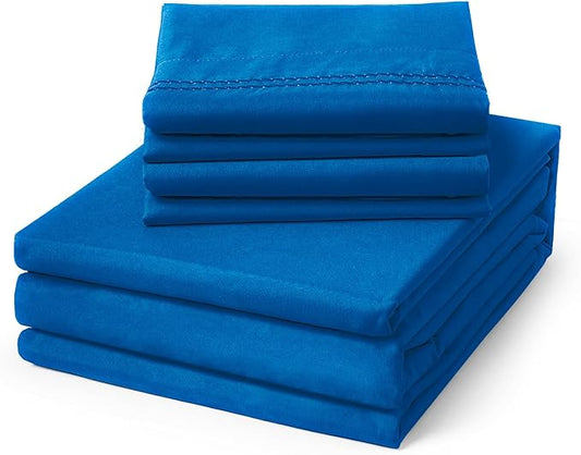 ClevaHome Queen Size Sheets - 6 Piece Soft Breathable Luxury Bed Sheet Set - Shrinkage & Fade Resistant Embroidered Bedding Sheet with 14-inch Deep Pocket, 2 Extra Pillowcases (Queen, Royal Blue)