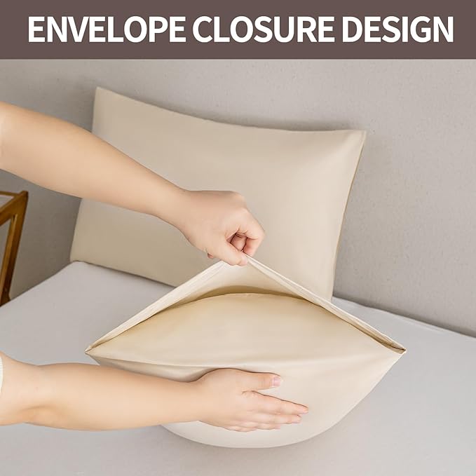 MINIPANDA Beige Pillow Cases Standard Size Set of 4 - Super Soft, Smooth and Breathable Standard Pillow Cases- Envelope Design - Machine Washable Lightweight (20X26 Inches (4 Piece))
