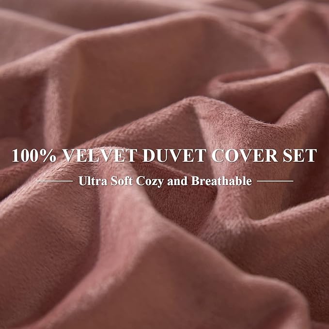 Ivellow Velvet Duvet Cover King Size 3 Pcs Flannel Blush Pink Duvet Cover King Velvet Comforter Cover Bedding Set Ultra Soft Cozy Solid Luxury Velour Duvet Cover Set Zipper Closure Corner Ties