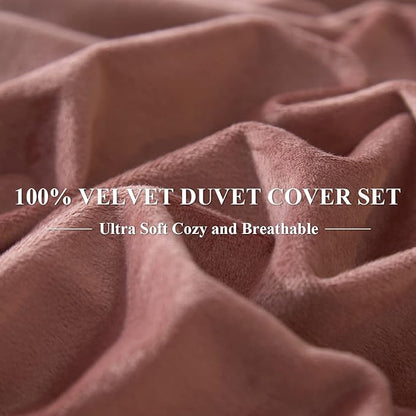 Ivellow Velvet Duvet Cover King Size 3 Pcs Flannel Blush Pink Duvet Cover King Velvet Comforter Cover Bedding Set Ultra Soft Cozy Solid Luxury Velour Duvet Cover Set Zipper Closure Corner Ties