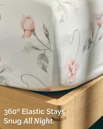 Floral Sheets - Floral Rose Bed Sheet Set - 1 Flat, 1 Fitted & 2 Pillowcases w/ Deep Pockets - Comfy, Wrinkle & Fade Free - Boho Botanical Bedding - Ultra-Soft, Breathable & Cooling - Full Size Set