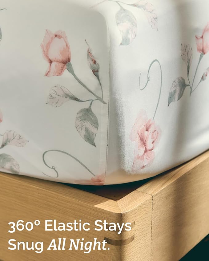 Floral Sheets - Floral Rose Bed Sheet Set - 1 Flat, 1 Fitted & 2 Pillowcases w/ Deep Pockets - Comfy, Wrinkle & Fade Free - Boho Botanical Bedding - Ultra-Soft, Breathable & Cooling - King Size Set