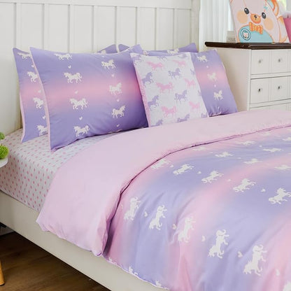 Cokouchyi Twin Comforter Sets for Boys Girls, Unicorn Glow in The Dark Kids Bedding Sets, 5 Pcs Twin Bed in a Bag with Comforter, Sheets, Pillow Sham, Cushion Cover, Unicorn