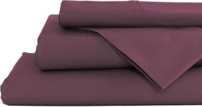 Linen Home 100% Cotton Percale Sheets King Size, Damson Berry, Deep Pocket, 4 Pieces Set - 1 Flat, 1 Deep Pocket Fitted Sheet and 2 Pillowcases, Crisp Cool and Strong Bed Linen