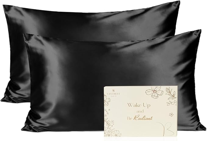 YANIBEST Satin Pillowcase for Hair and Skin Care Silk Pillowcas 2 Pack Queen Size Pillow Cases Set of 2 -Satin Cooling Pillow Covers with Hidden Zipper Floral Print, Standard 20"x26"