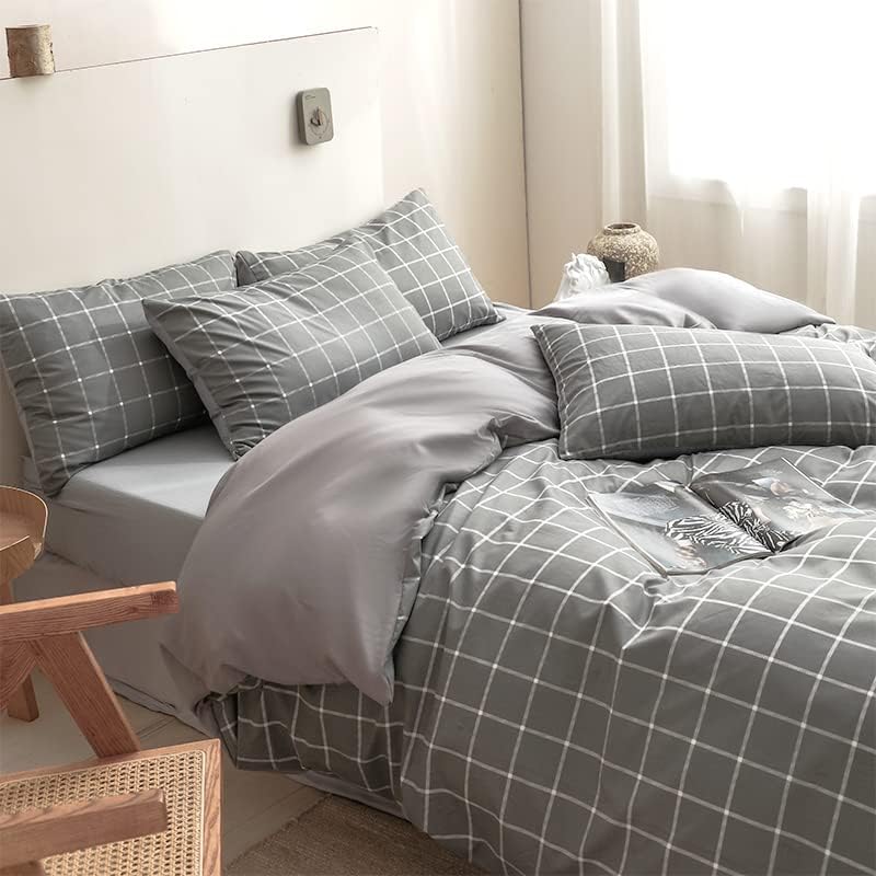 NSNLGSGC King Duvet Cover Set, Gray Grid