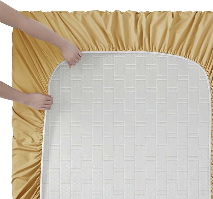 Clara Clark Twin XL Sheets, 5 Piece Set - Hotel Luxury Bed Sheets, Super Soft Bedding Set, Twin XL Size, Camel Gold