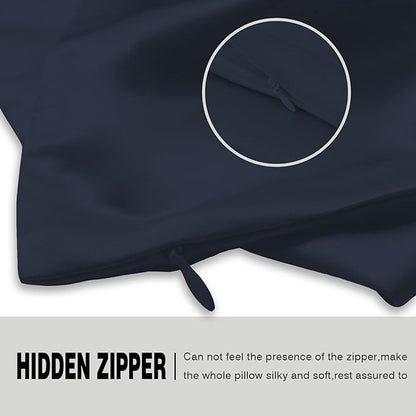 Mulberry Silk Pillowcase for Hair and Skin Pillow Case with Hidden Zipper Soft Breathable Smooth Cooling Silk Pillow Covers for Sleeping (Navy Blue, King,1Pcs)
