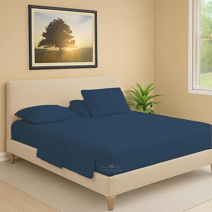Split Head Flex 2 Qty Fitted Sheet for Adjustable Bed, King 34" Split Down from The Top, 100% Egyptian Cotton 600 Thread Count, 18" Deep Pocket, Super Soft Wrinkle Free, Medium Blue