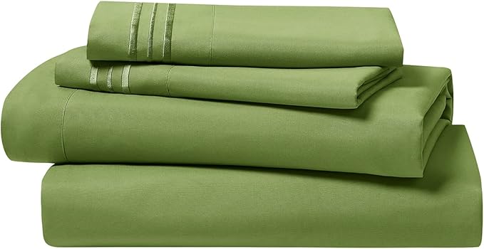 Clara Clark Bed Sheets, Premier 1800 Series 4 Piece Bed Sheet Set, Deep Pocket, Wrinkle, Fade, Stain Resistant, Luxury Soft Bedding Sheets & Pillowcases, Twin, Calla Green