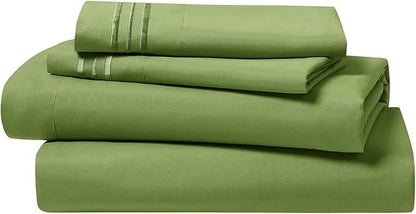Clara Clark Bed Sheets, Premier 1800 Series 4 Piece Bed Sheet Set, Deep Pocket, Wrinkle, Fade, Stain Resistant, Luxury Soft Bedding Sheets & Pillowcases, Twin, Calla Green