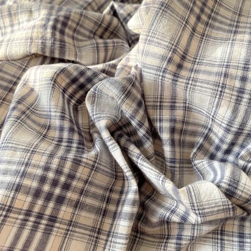 mixinni Twin XL Duvet Cover Set - 3 Piece Vintage Buffalo Plaid Bedding, 100% Washed Cotton Duvet Cover with 2 Pillowcases, Soft & Breathable Navy Beige White Geometric Grid Pattern for All Seasons
