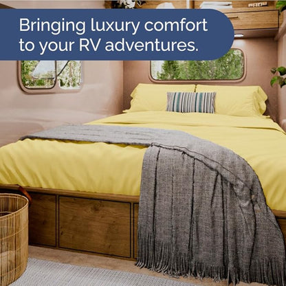 Short Queen Size 4 Piece Sheet Set - RV Short Queen, Soft, Breathable & Cooling Bed Sheets Set w/ Deep Pockets - Hotel Luxury Bedding for Women, Men, Kids, Teens, Boys and Girls - Oeko-Tex - Yellow