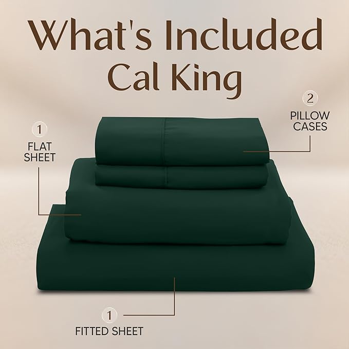 Utopia Bedding California King Sheet Set – 4 Piece Bed Sheets for Cal King Size Bed, Soft and Breathable Microfiber, Includes 1 Fitted Sheet, 1 Flat Sheet and 2 Pillowcases (Emerald)