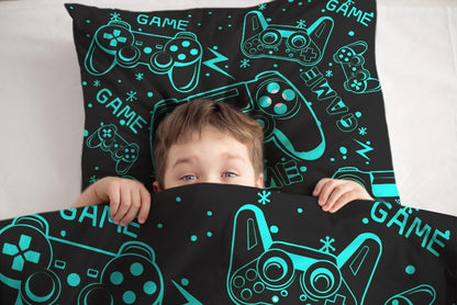 Sunnycitron Black Green Gamepad Gamer Comforter Set for Boys Gaming Bedding Set Teens Game Room Decor Queen (1 Comforter + 2 Pillowcase)