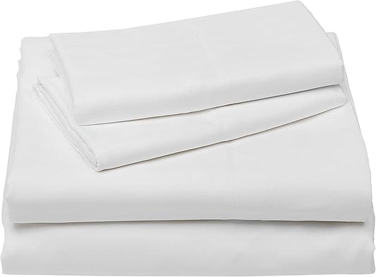 Amazon Basics Soft, Breathable, Wrinkle-Free Microfiber 4-Piece Bed Sheet Set, Full Size, Bright White Striped