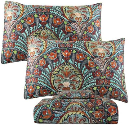 QSH Boho Sheets King Size - 100% Egyptian Cotton Bohemian Patterned Sheets Printed Bedding King Size Bed Sheets 17.5" Extra Deep Pocket 4pcs
