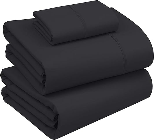 RUVANTI 100% Cotton Sheets – Twin XL Size Percale Bedding, Cooling & Breathable, Durable with a Crisp, Soft & Comfortable Feel, 16" Deep Pocket, 3-Piece Set, Jet Black
