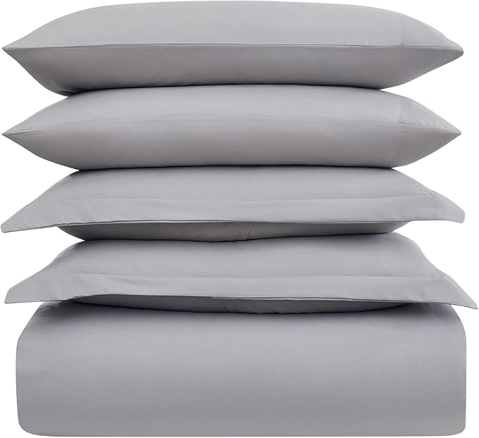 Mellanni Duvet Cover Set - 5 PC Iconic Collection Bedding Set - Hotel Luxury, Extra Soft & Cooling - Microfiber - Button Closure and Corner Ties (Oversized Queen, Light Gray)