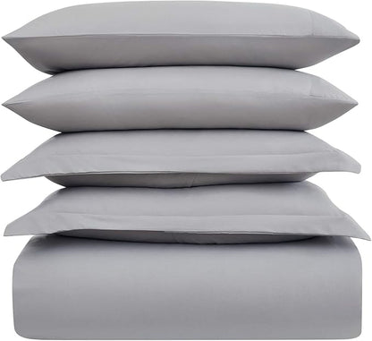 Mellanni Duvet Cover Set - 5 PC Iconic Collection Bedding Set - Hotel Luxury, Extra Soft & Cooling - Microfiber - Button Closure and Corner Ties (King, Light Gray)