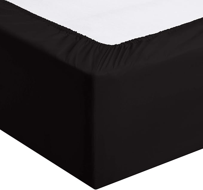 Amazon Basics Lightweight Breathable Super Soft Easy Care Wrinkle Resistant Brushed Microfiber 3 Piece Bed Sheet Set with 14-Inch Deep Pockets, Twin, Black, Solid
