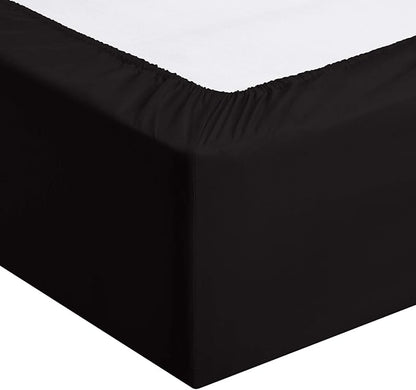 Amazon Basics Lightweight Breathable Super Soft Easy Care Wrinkle Resistant Brushed Microfiber 3 Piece Bed Sheet Set with 14-Inch Deep Pockets, Twin, Black, Solid