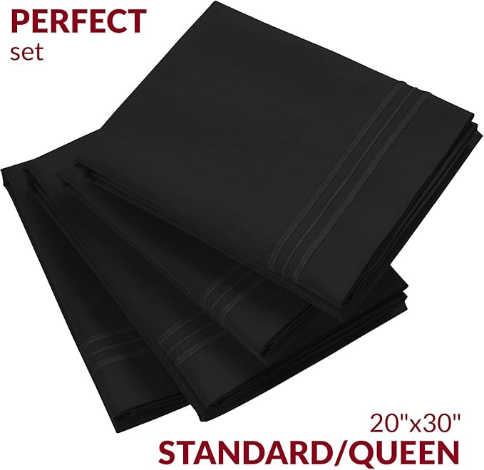 Mellanni Pillow Cases Set - 4 PC Iconic Collection Pillowcases - Hotel Luxury, Extra Soft, Cooling Pillow Covers - Wrinkle, Fade, Stain Resistant (Standard/Queen 20" x 30", Black)